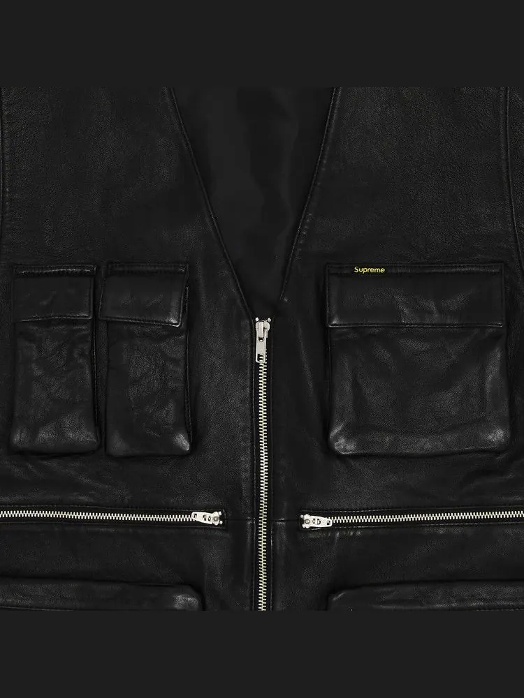 Утепленный жилет Supreme Leather Cargo Vest — изображение 3 из 3, черный