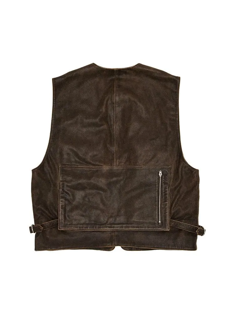 Утепленный жилет Supreme Leather Cargo Vest — изображение 2 из 3, коричневый