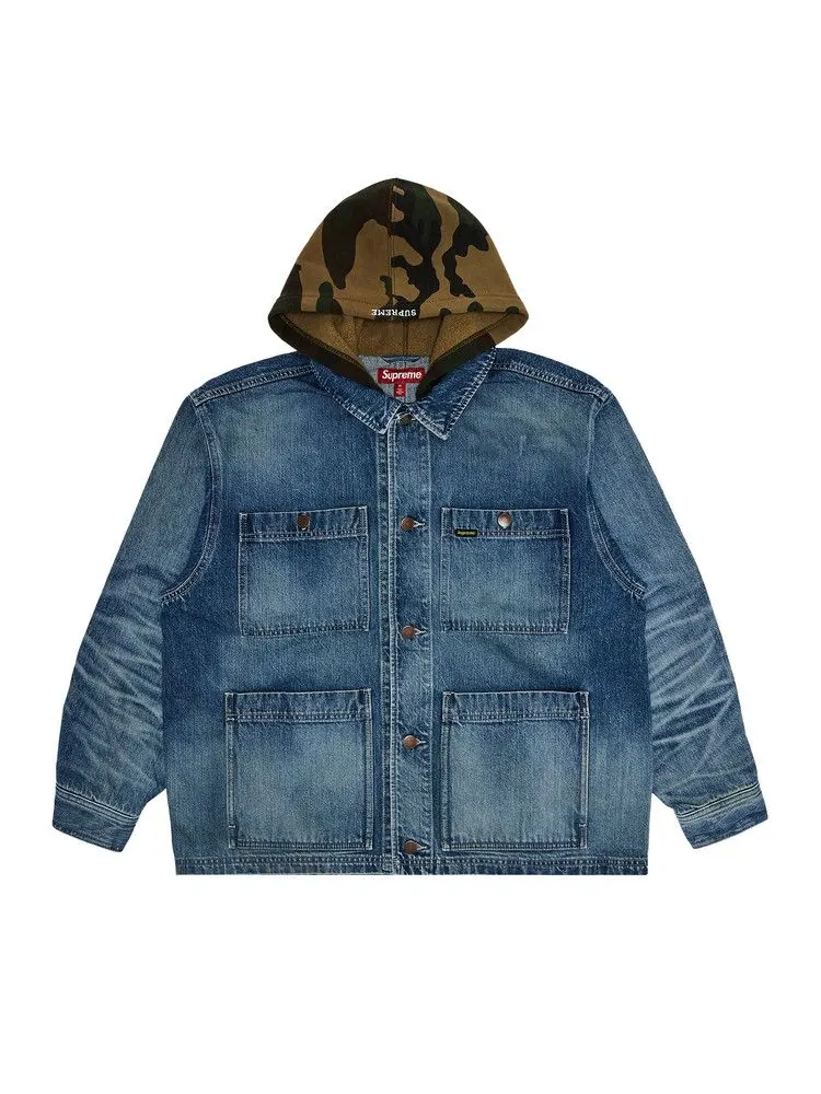 Пальто Supreme Worn Hooded Chore Coat — изображение 1 из 3, джинсовый синий