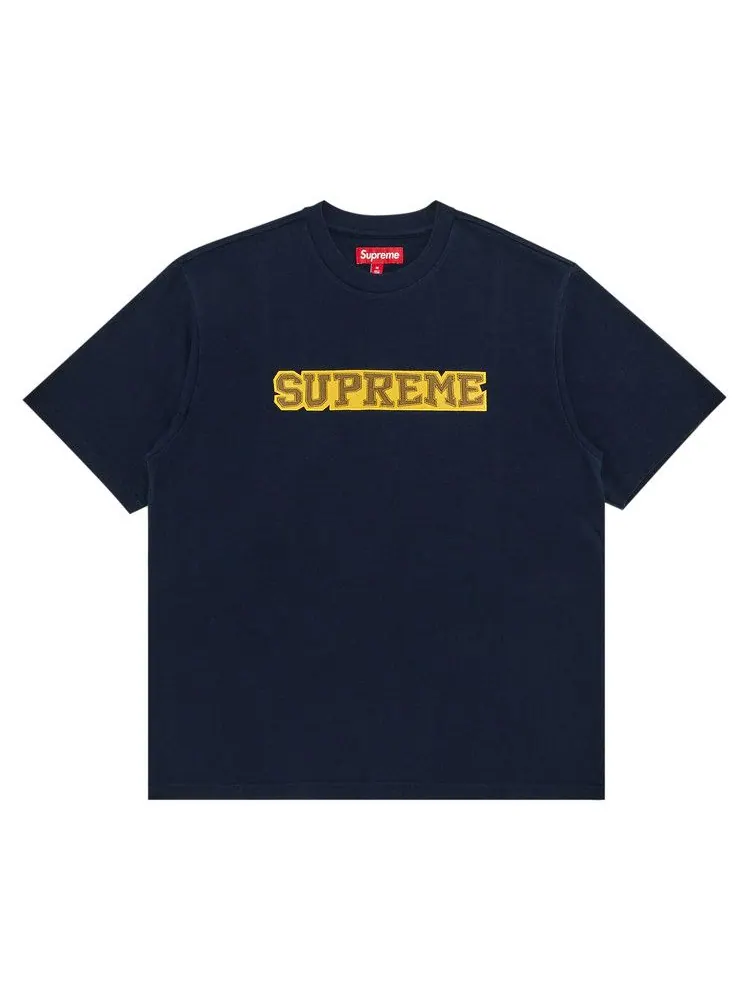 Топ Supreme Satin Appliqué Short-Sleeve Top — изображение 1 из 2, темно-синий