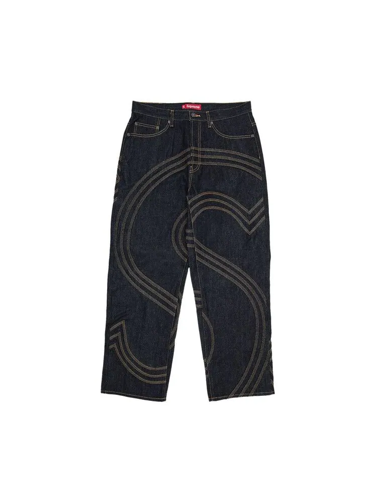Джинсы Supreme S Logo Rigid Baggy Jean 'Rigid Indigo' — изображение 1 из 3, синий