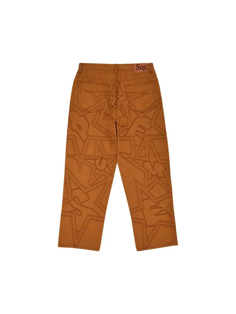 Джинсы Supreme Stars Topstitch Baggy Jean 'Brown' — изображение 2 из 3, коричневый