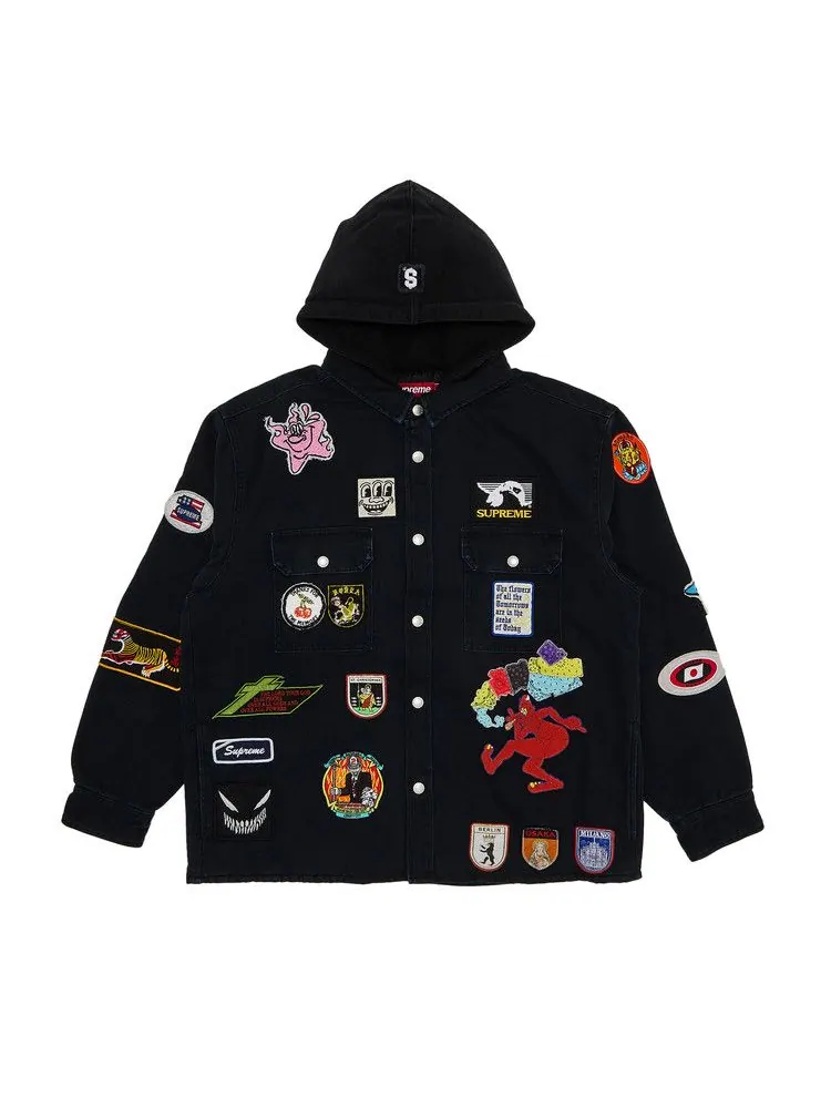 Рубашка Supreme Patches Hooded Zip Up Shirt — изображение 1 из 3, черный