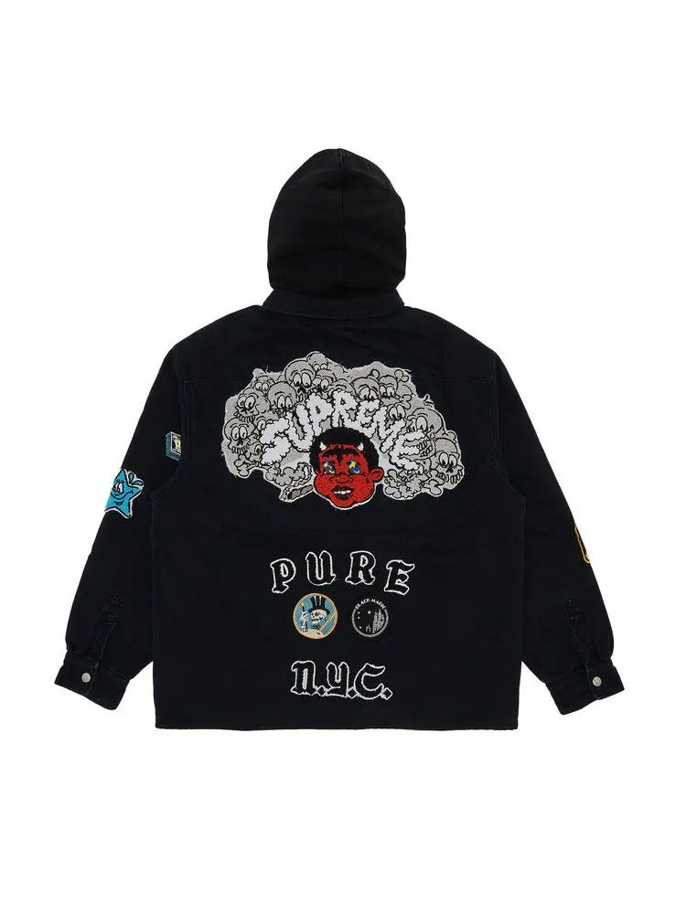 Рубашка Supreme Patches Hooded Zip Up Shirt — изображение 2 из 3, черный
