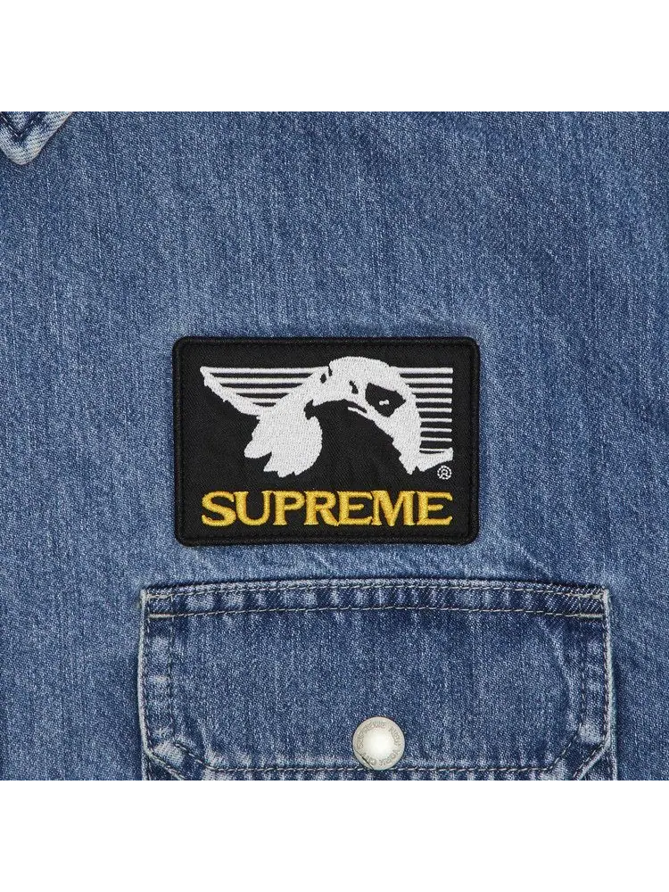 Рубашка Supreme Patches Hooded Zip Up Shirt — изображение 3 из 3, джинсовый синий