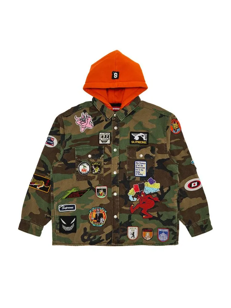 Рубашка Supreme Patches Hooded Zip Up Shirt, Woodland Camo — изображение 1 из 3, мульти