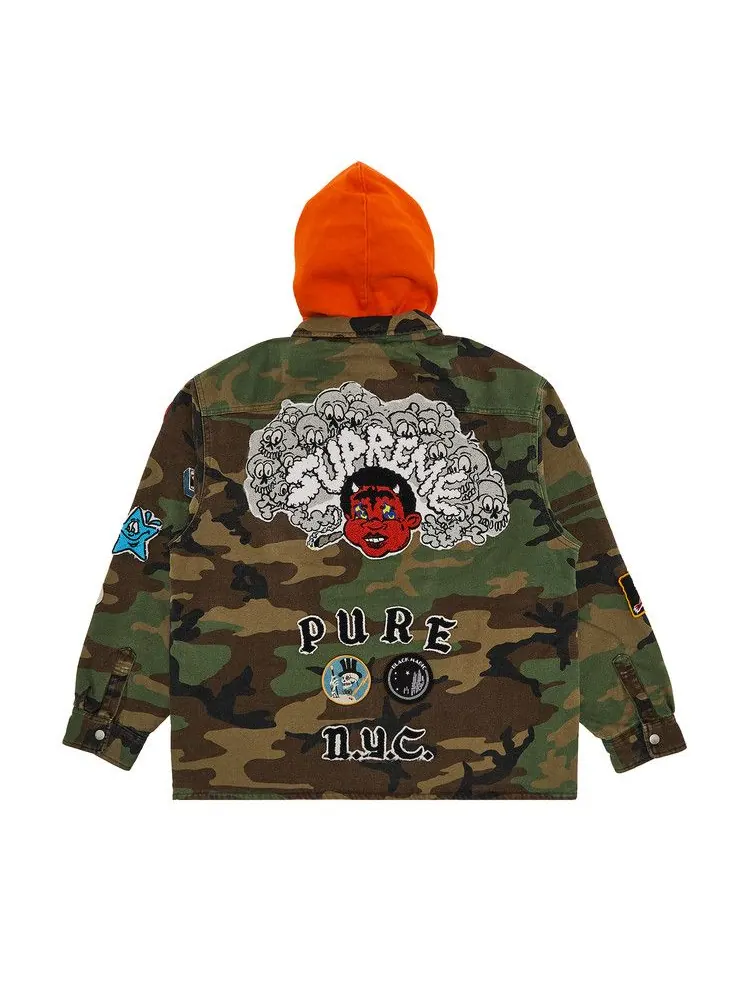 Рубашка Supreme Patches Hooded Zip Up Shirt, Woodland Camo — изображение 2 из 3, мульти