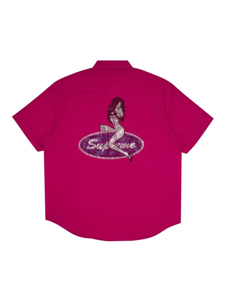 Рубашка Supreme Rhinestone Pin Up Short-Sleeve Work Shirt — изображение 2 из 3, фуксия