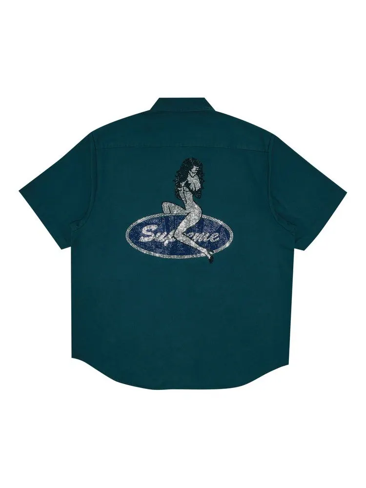 Рубашка Supreme Rhinestone Pin Up Short-Sleeve Work Shirt — изображение 2 из 3, зеленый