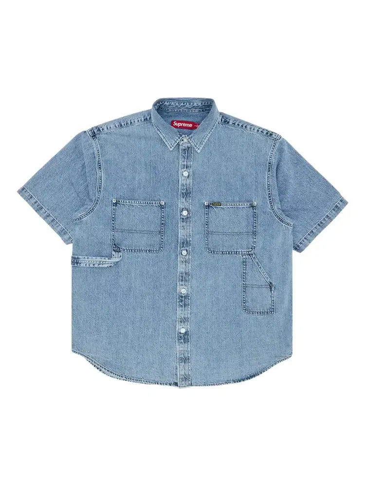 Рубашка Supreme Loose Fit Short-Sleeve Denim Painter Shirt 'Washed Indigo' — изображение 1 из 2, синий