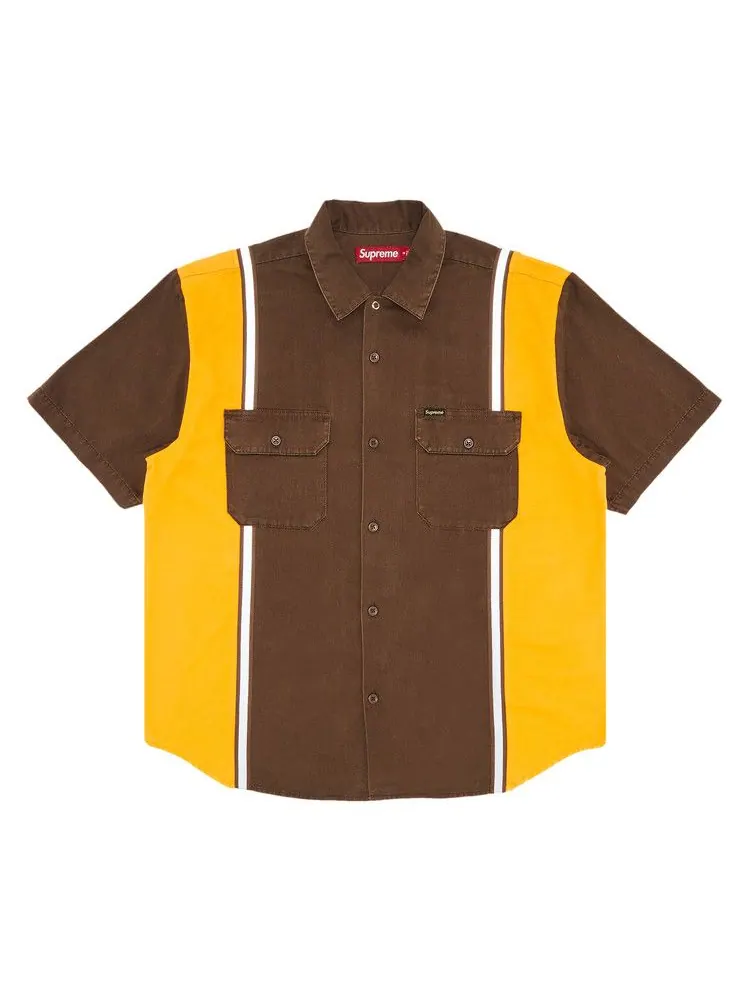 Рубашка Supreme Reflective Stripe Short-Sleeve Work Shirt — изображение 1 из 3, коричневый