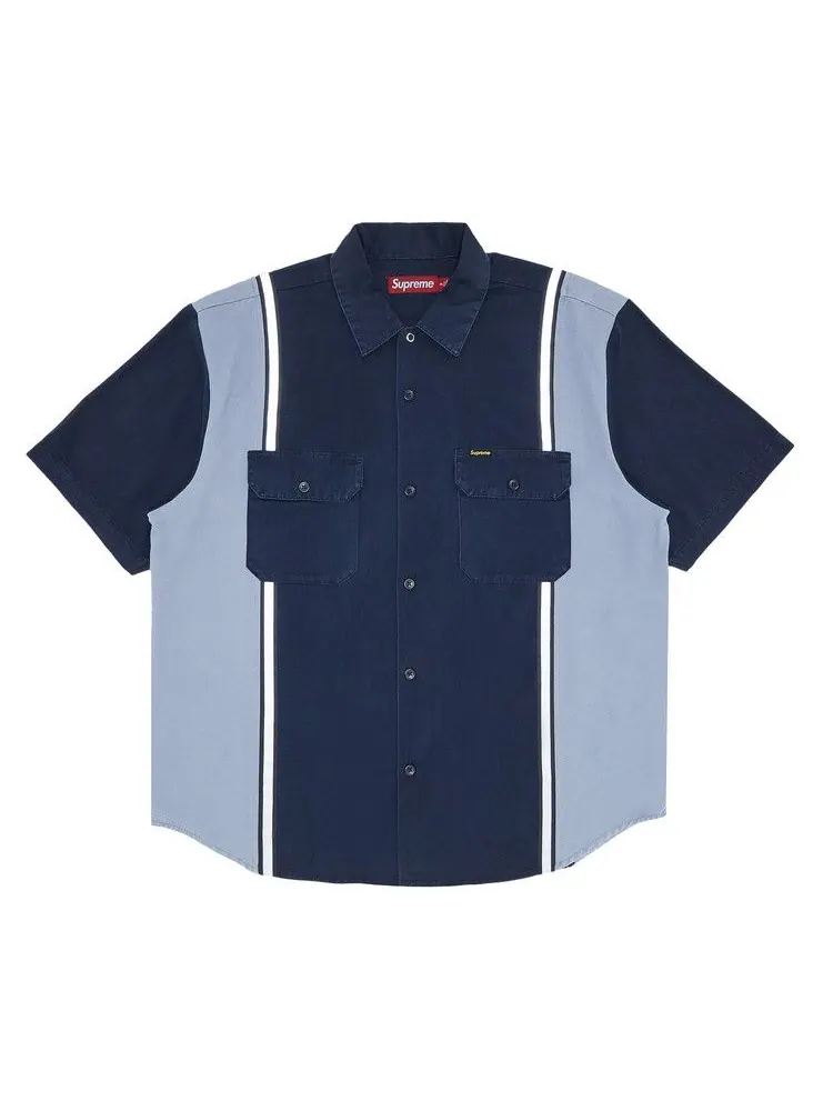 Рубашка Supreme Reflective Stripe Short-Sleeve Work Shirt — изображение 1 из 3, темно-синий