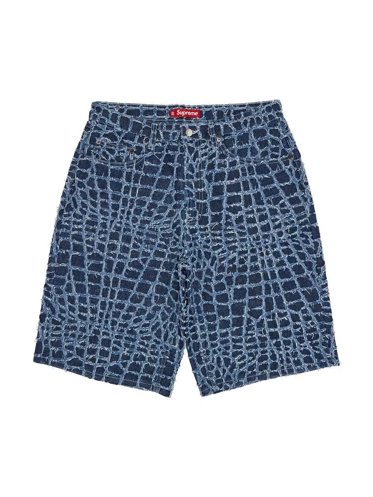 Шорты Supreme Frayed Croc Baggy Denim Short — изображение 1 из 3, синий