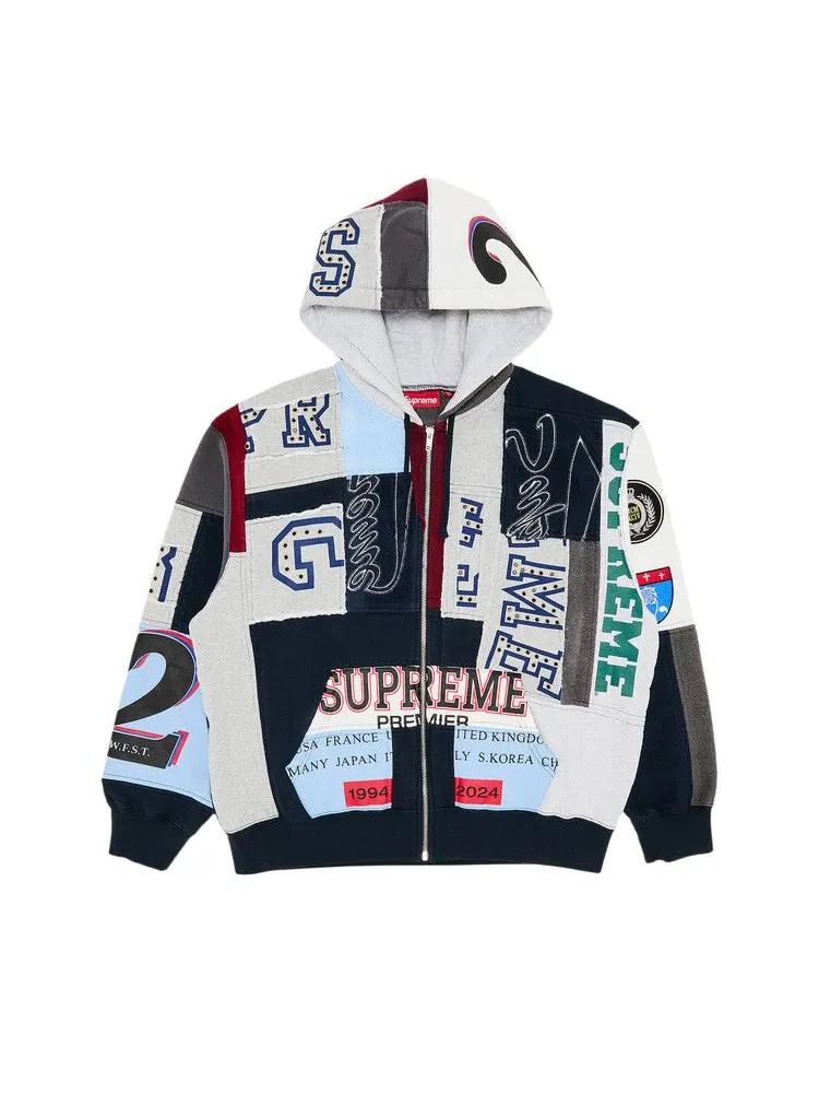 Толстовка Supreme Patchwork Zip Up Hooded Sweatshirt — изображение 1 из 3, темно-синий