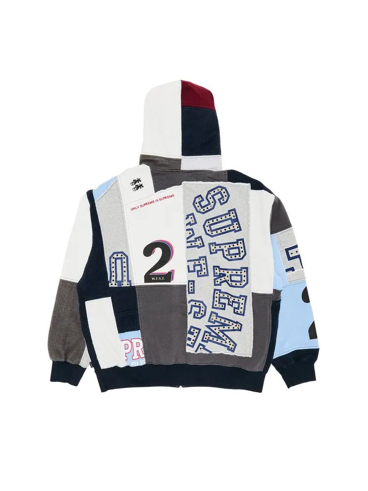 Толстовка Supreme Patchwork Zip Up Hooded Sweatshirt — изображение 2 из 3, темно-синий