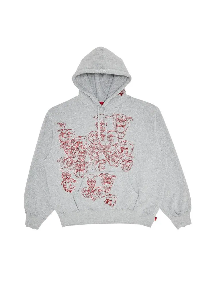 Толстовка Supreme Pitbulls Embroidered Hooded Sweatshirt — изображение 1 из 3, серый