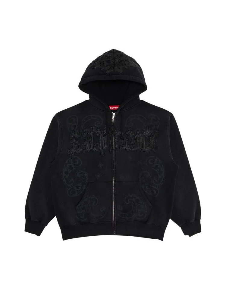 Толстовка Supreme Leather Appliqué Zip Up Hooded Sweatshirt — изображение 1 из 3, черный