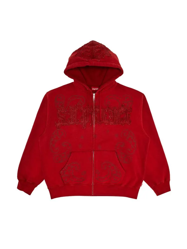 Толстовка Supreme Leather Appliqué Zip Up Hooded Sweatshirt — изображение 1 из 3, красный