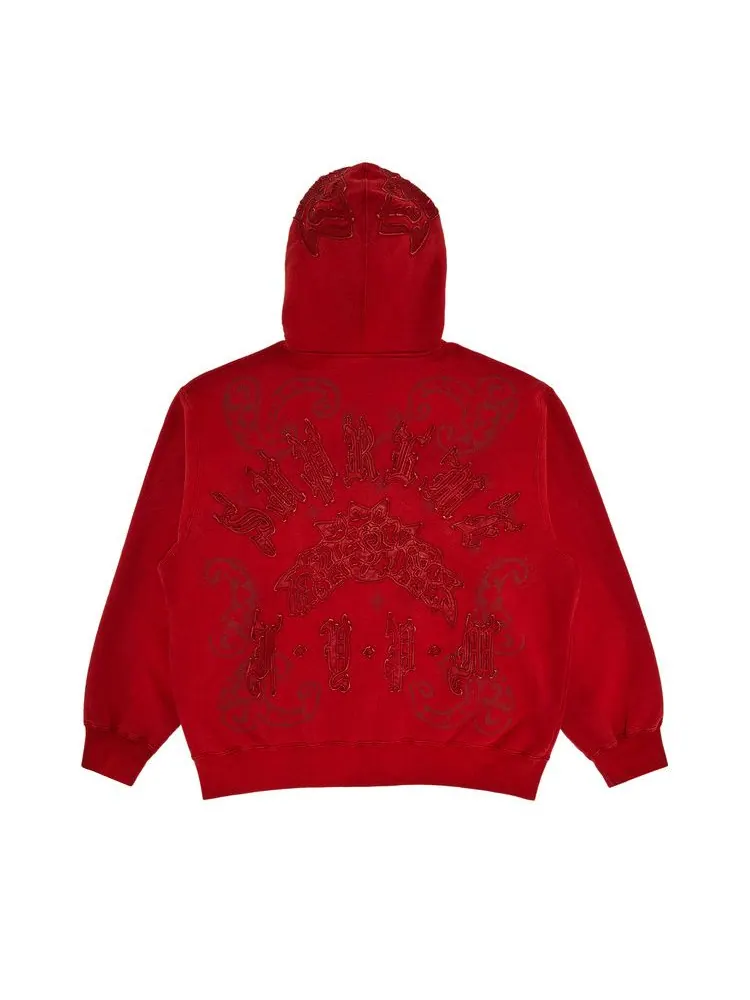 Толстовка Supreme Leather Appliqué Zip Up Hooded Sweatshirt — изображение 2 из 3, красный