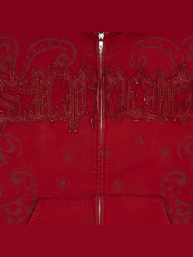 Толстовка Supreme Leather Appliqué Zip Up Hooded Sweatshirt — изображение 3 из 3, красный