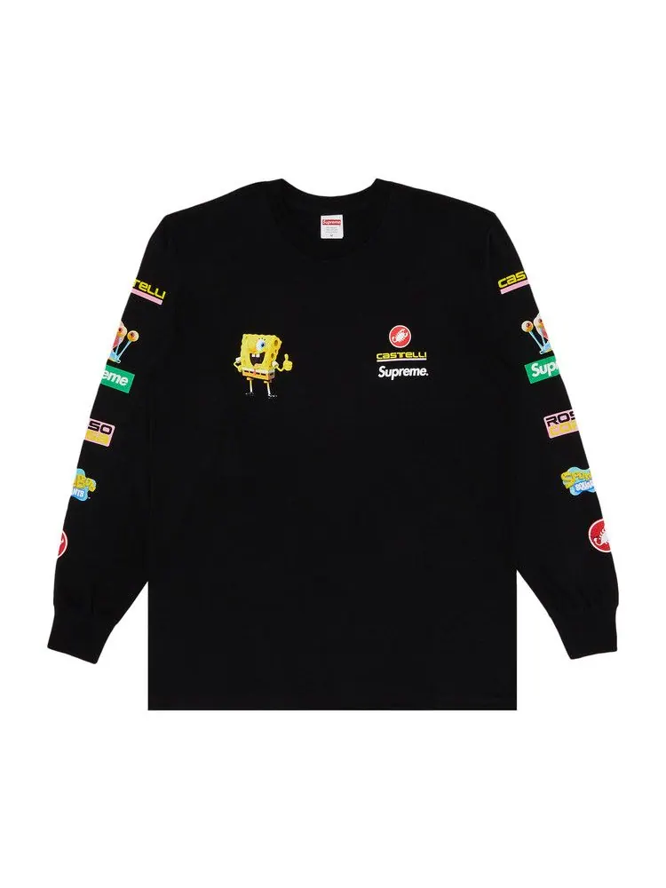 Футболка Supreme x Spongebob Squarepants x Castelli Racing Long-Sleeve Tee — изображение 1 из 3, черный