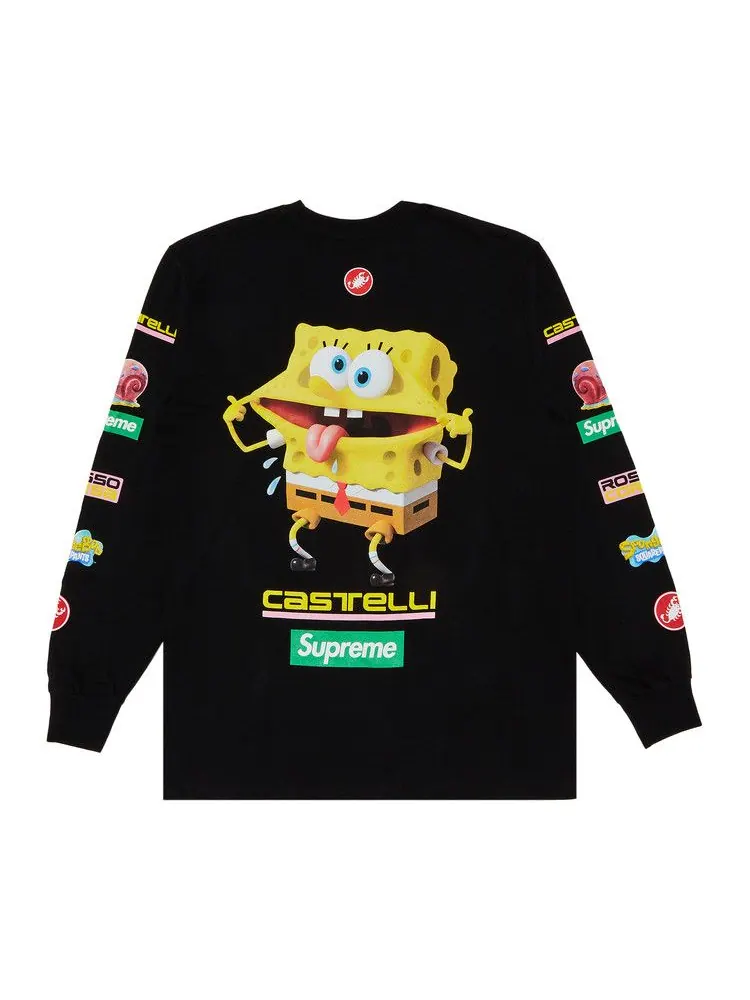 Футболка Supreme x Spongebob Squarepants x Castelli Racing Long-Sleeve Tee — изображение 2 из 3, черный