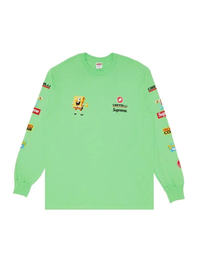 Футболка Supreme x Spongebob Squarepants x Castelli Racing Long-Sleeve Tee — изображение 1 из 3, лаймовый