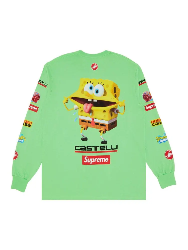 Футболка Supreme x Spongebob Squarepants x Castelli Racing Long-Sleeve Tee — изображение 2 из 3, лаймовый