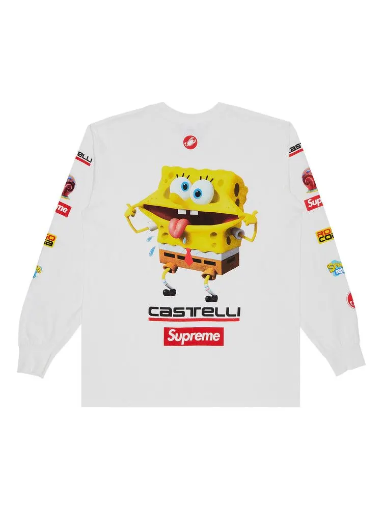 Футболка Supreme x Spongebob Squarepants x Castelli Racing Long-Sleeve Tee — изображение 2 из 3, белый