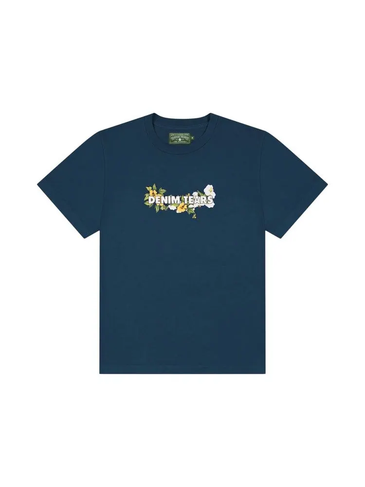 Футболка Denim Tears Cotton Floral Logo Tee — изображение 1 из 1, темно-синий