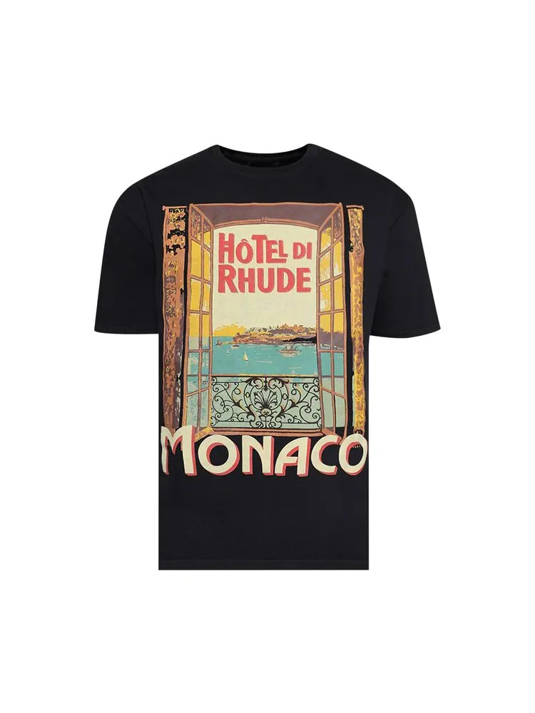 Футболка Rhude Hotel Di Monaco Tee 'Vintage Black' — изображение 1 из 1, винтажный черный