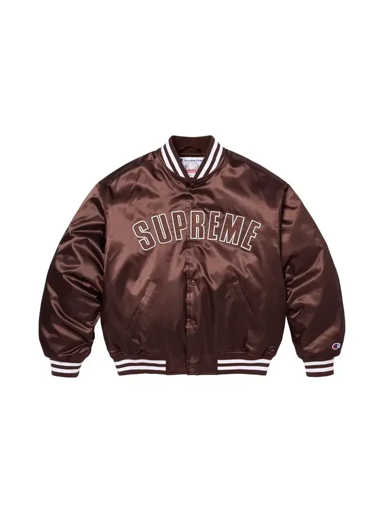 Атласная куртка в стиле университетской формы Supreme x Champion