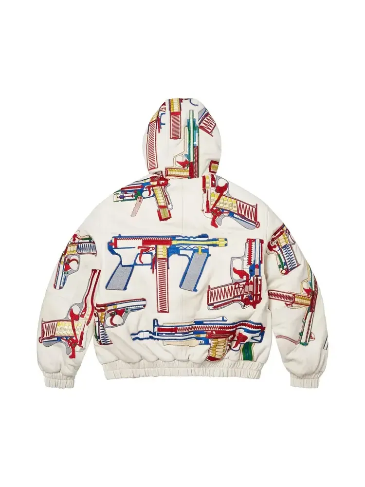 Кожаная куртка Supreme Guns с вышитым капюшоном — изображение 2 из 2, белый