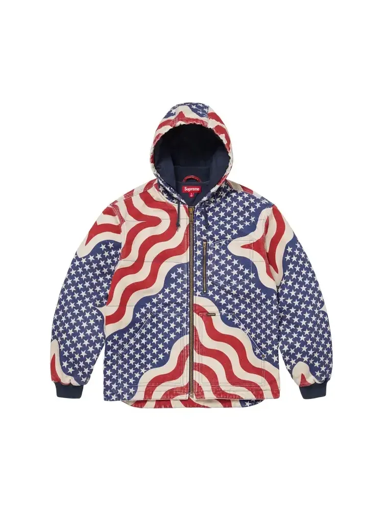 Стеганая рабочая куртка Supreme Flag с капюшоном