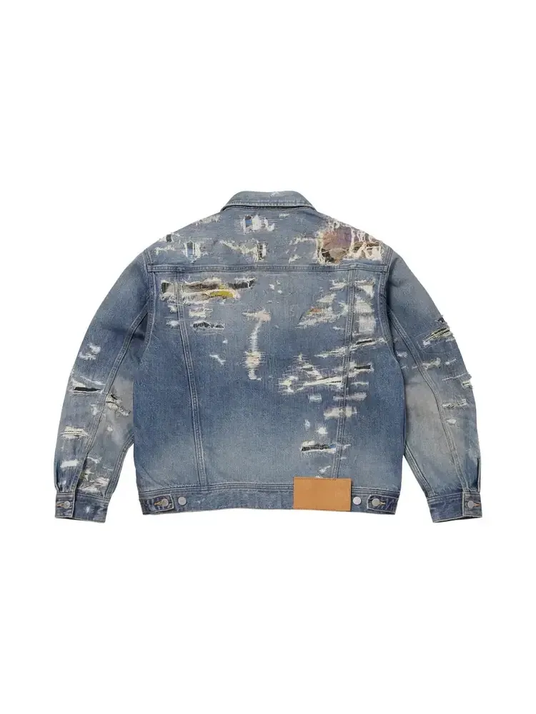 Джинсовая куртка Supreme x MM6 Maison Margiela из рваного денима с кромкой, цвет «выстиранный индиго» — изображение 2 из 2