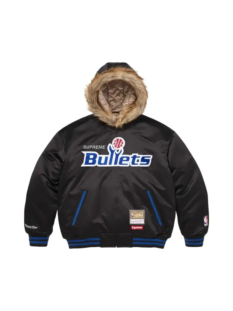 Куртка-бомбер из атласа с капюшоном Supreme x Mitchell Ness Teams
