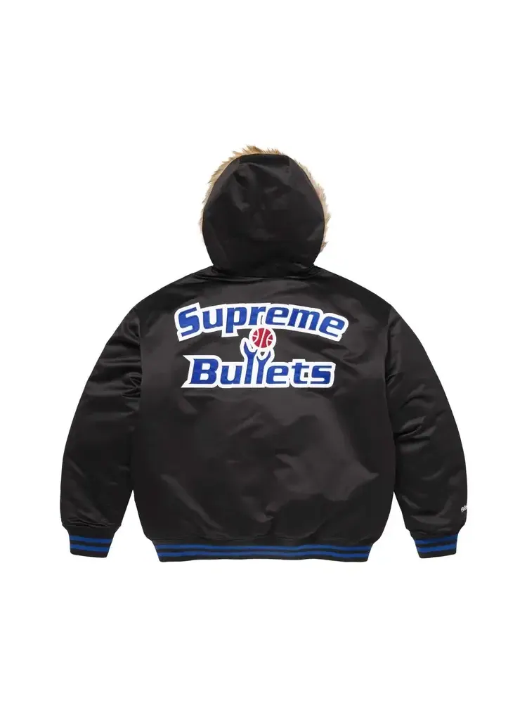 Куртка-бомбер из атласа с капюшоном Supreme x Mitchell Ness Teams — изображение 2 из 2, черный