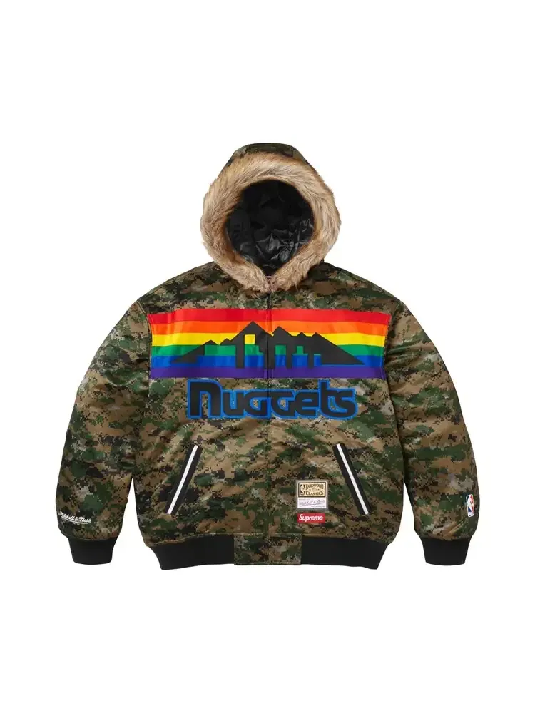 Куртка-бомбер из атласа с капюшономSupreme x Mitchell Ness Teams
