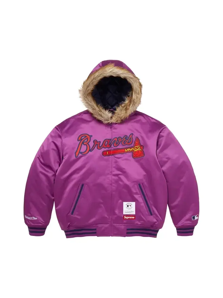 Куртка-бомбер из атласа с капюшоном Supreme x Mitchell Ness Teams