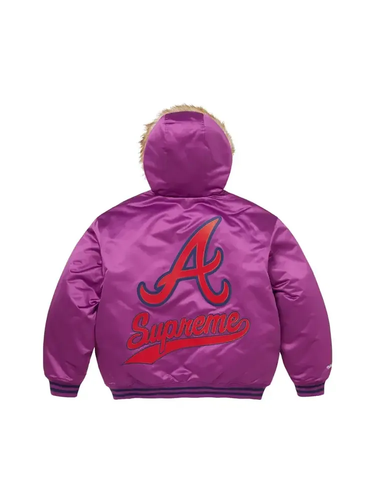 Куртка-бомбер из атласа с капюшоном Supreme x Mitchell Ness Teams — изображение 2 из 2, фиолетовый