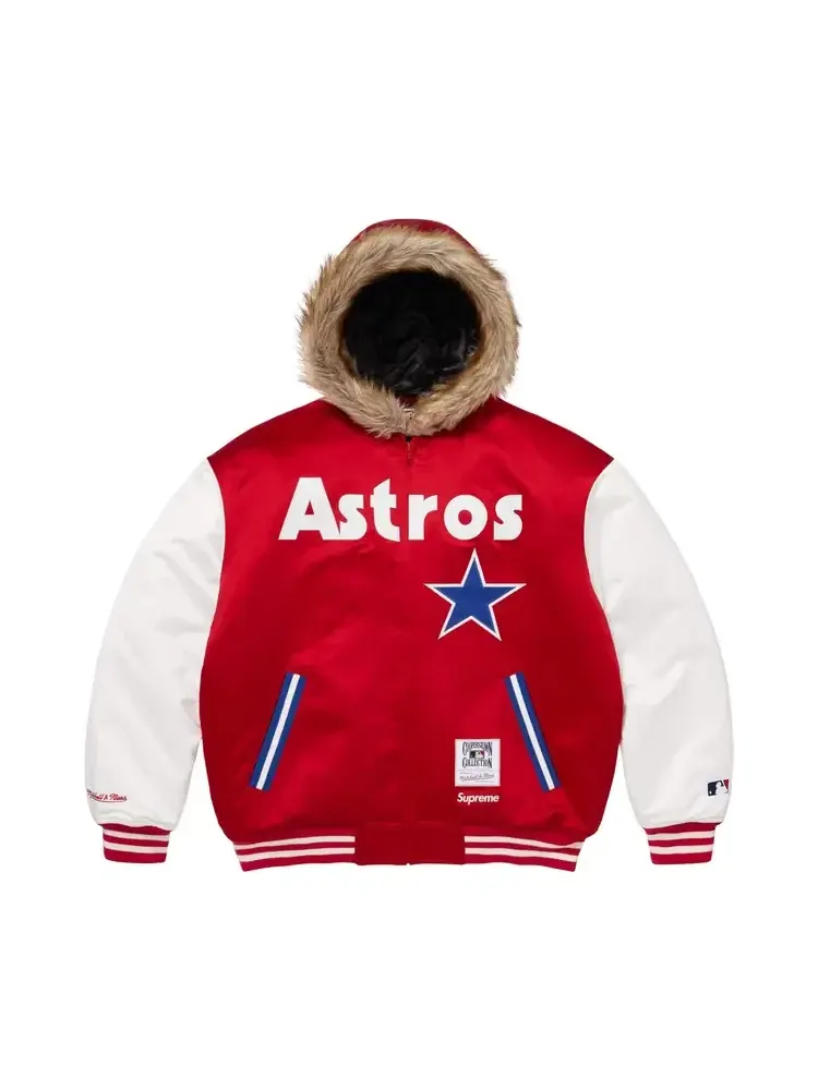 Куртка-бомбер из атласа с капюшономSupreme x Mitchell Ness Teams
