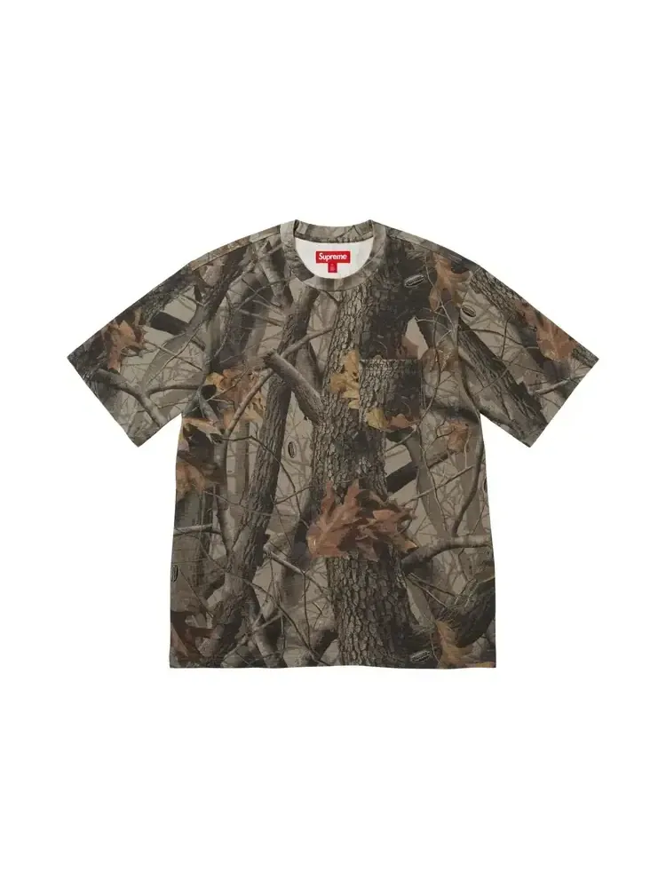 Футболка Supreme с коротким рукавом и карманом, камуфляж Realtree Hardwoods