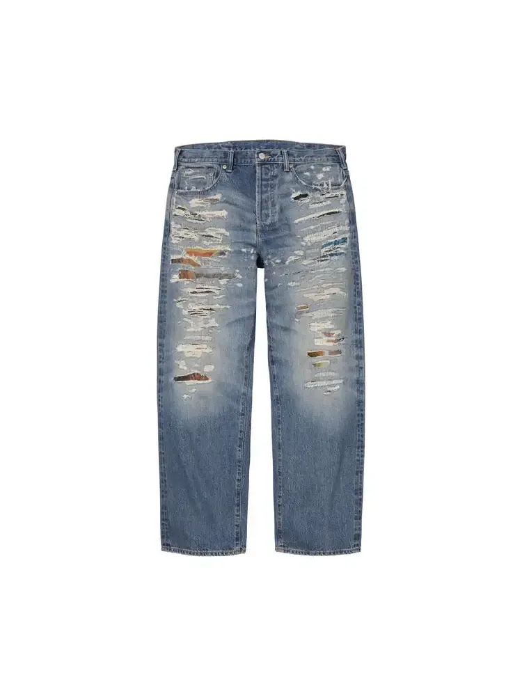 Джинсы Supreme x MM6 Maison Margiela свободного кроя из рваной ткани с кромкой, цвет «выстиранный индиго»