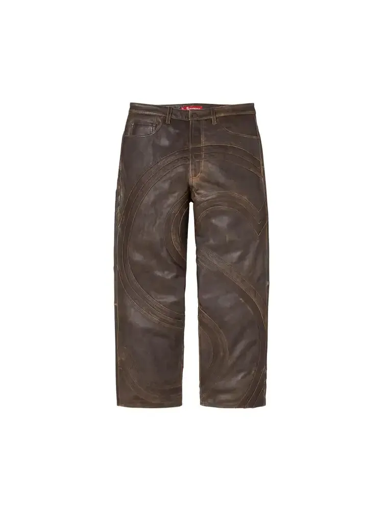 Джинсы Supreme S Logo Leather Baggy 5-Pocket Jean 'Brown' — изображение 1 из 2, коричневый