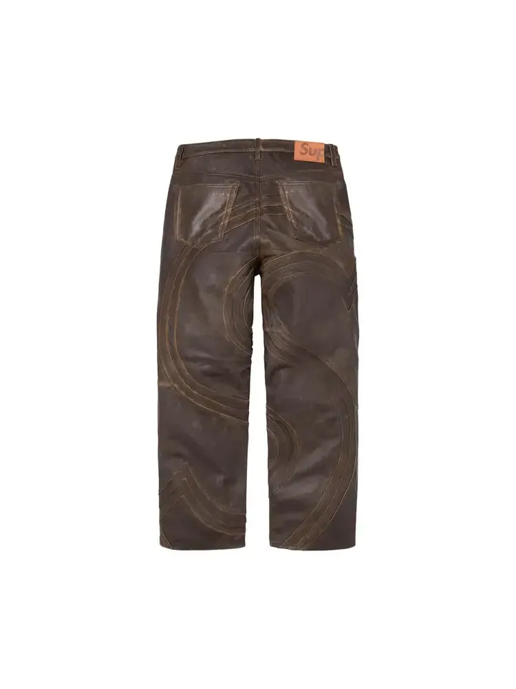 Джинсы Supreme S Logo Leather Baggy 5-Pocket Jean 'Brown' — изображение 2 из 2, коричневый