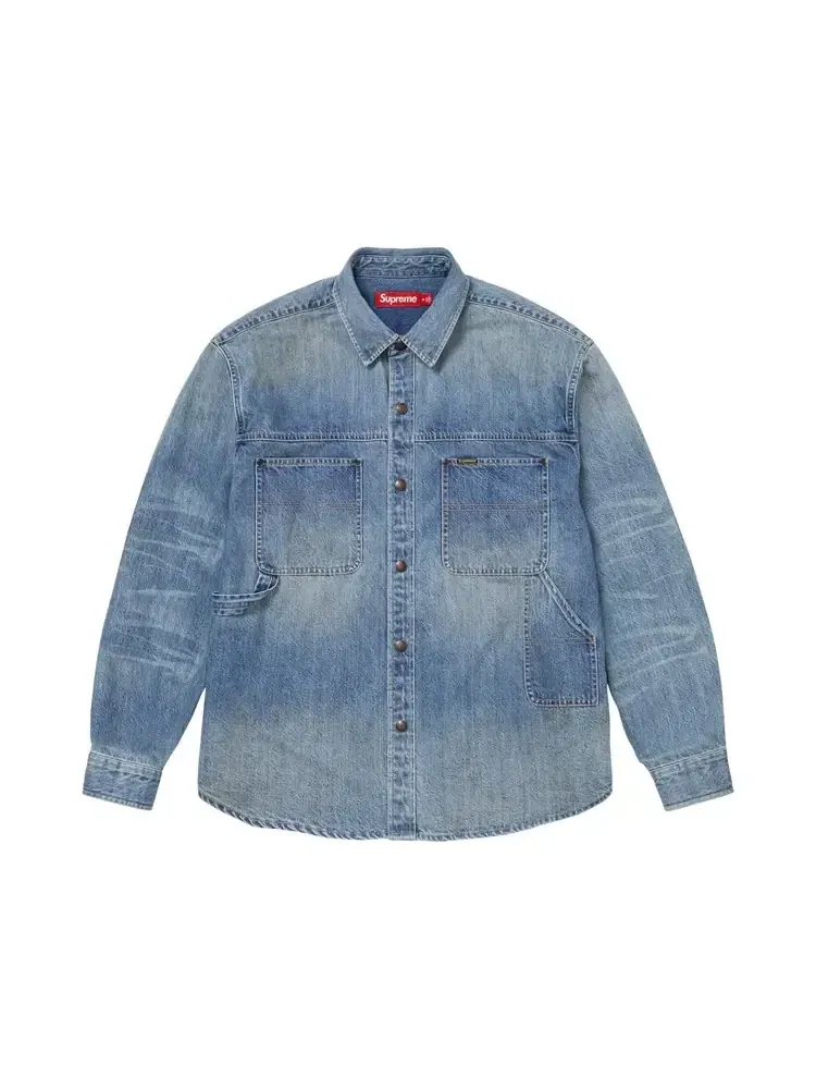 Рубашка Supreme Worn Snap Painter Shirt — изображение 1 из 1, синий