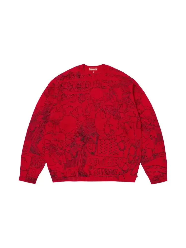 Свитер Supreme с вышивкой в технике коллажа — изображение 1 из 2, красный