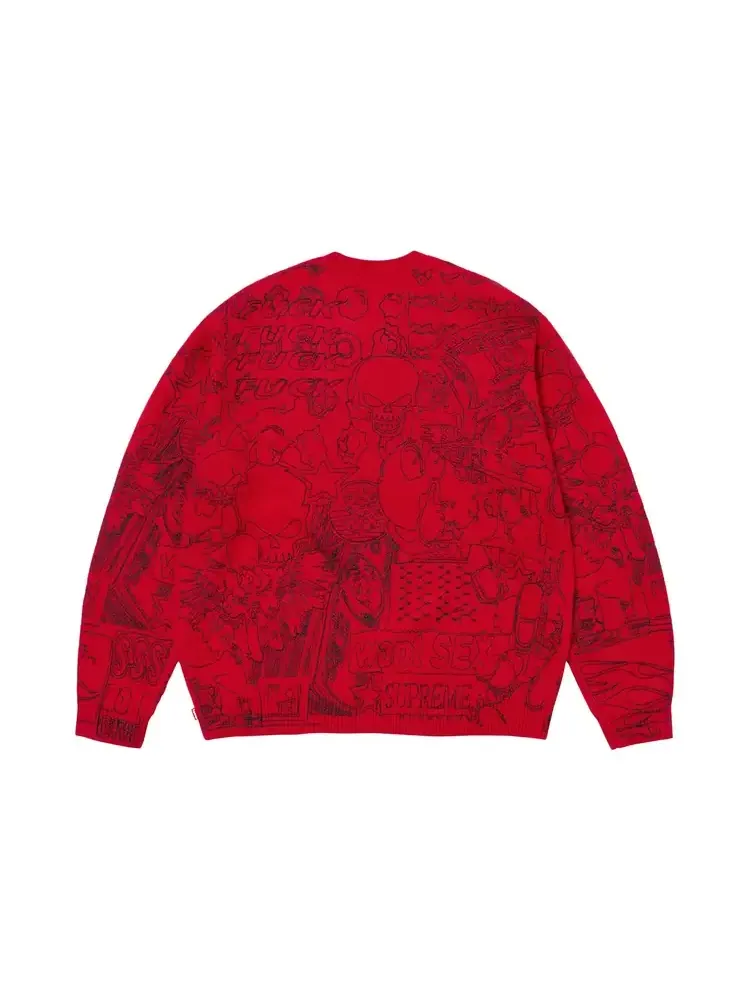 Свитер Supreme с вышивкой в технике коллажа — изображение 2 из 2, красный