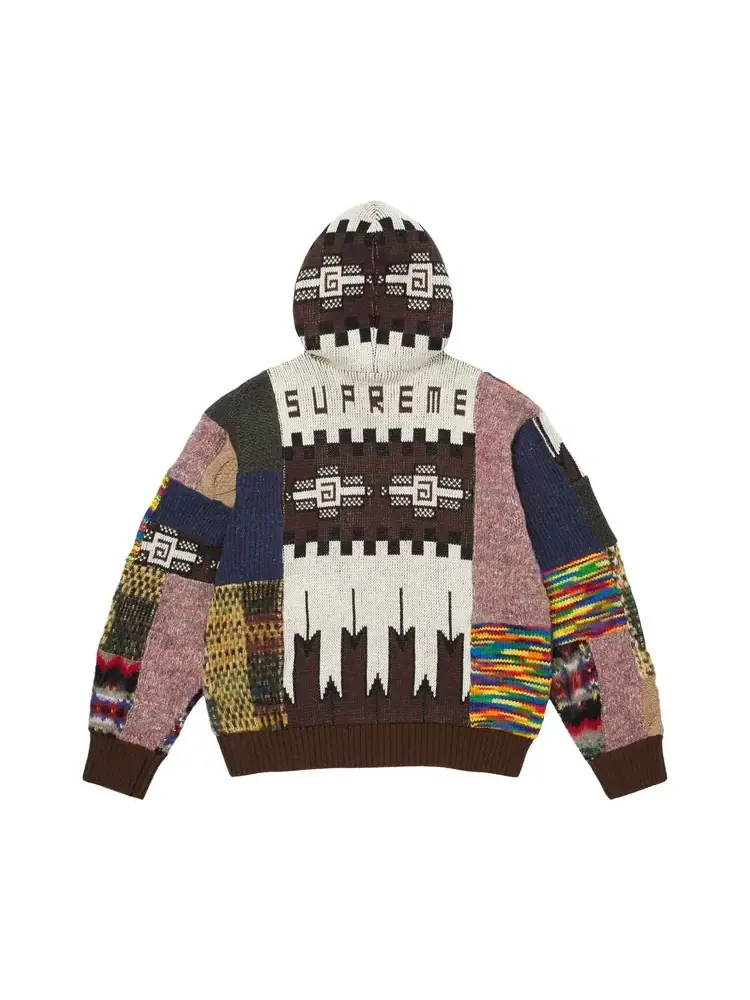 Свитер с капюшоном на молнии и в стиле пэчворк Supreme — изображение 2 из 2, коричневый
