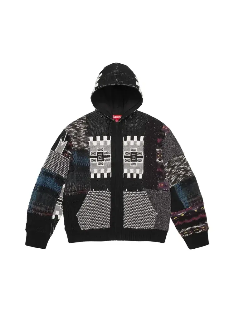 Свитер с капюшоном на молнии и в стиле пэчворк Supreme — изображение 1 из 2, черный